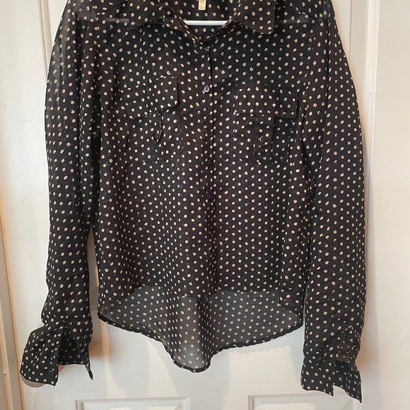 Polka Dots Black and White Long Sleeve Button Down Shirt - Picture 2 of 10